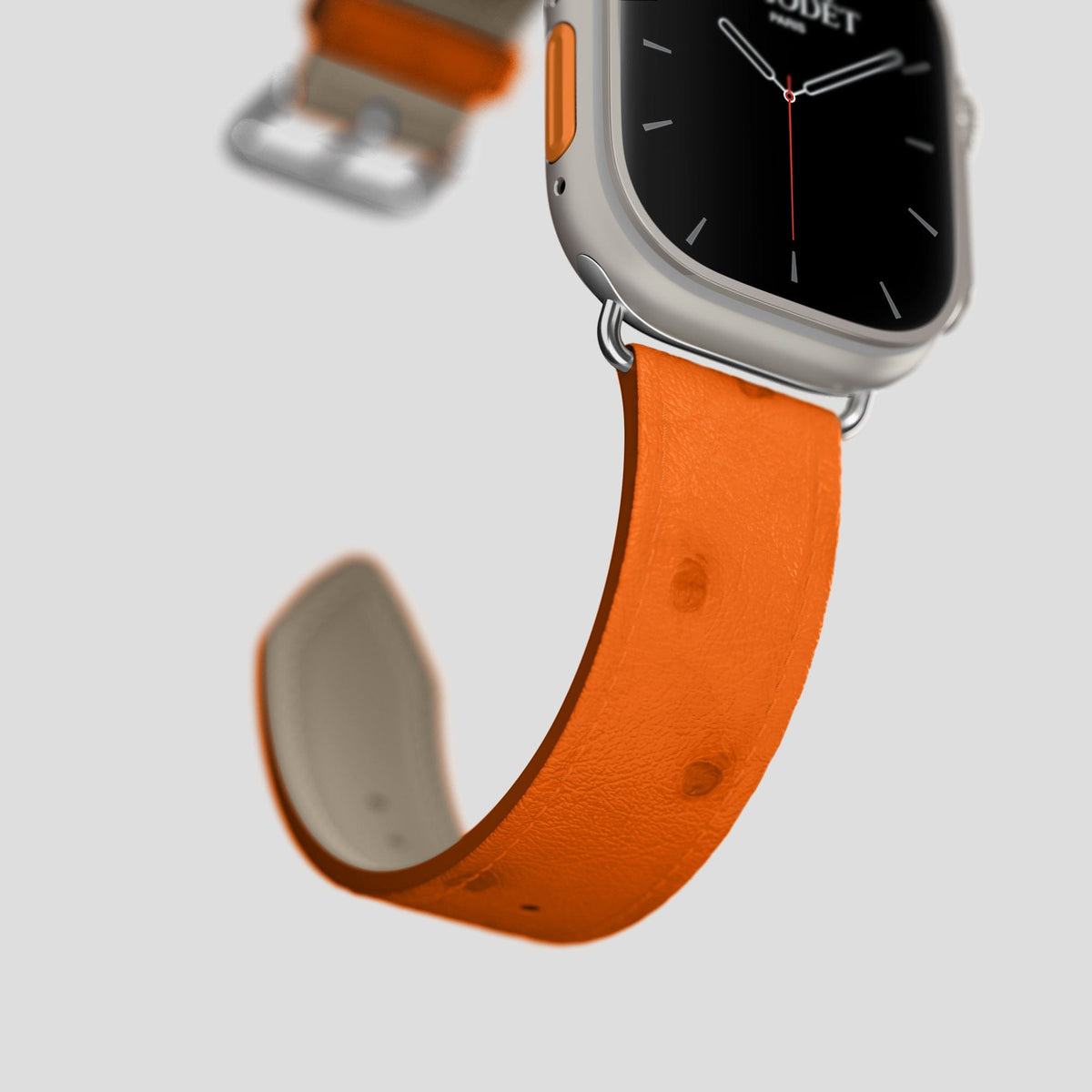Orange Apple Watch 49mm Ultra Classic Strap Ostrich with Steel Metal -5 | Orange-Steel
