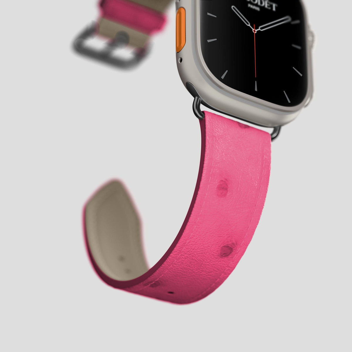 Pink Apple Watch 49mm Ultra Classic Strap Ostrich with Black Metal -5 | Pink-Black