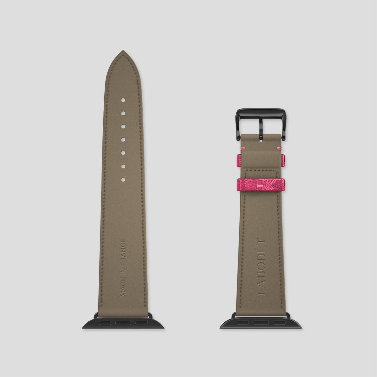 Pink Apple Watch 49mm Ultra Classic Strap Ostrich with Black Metal -6 | Pink-Black