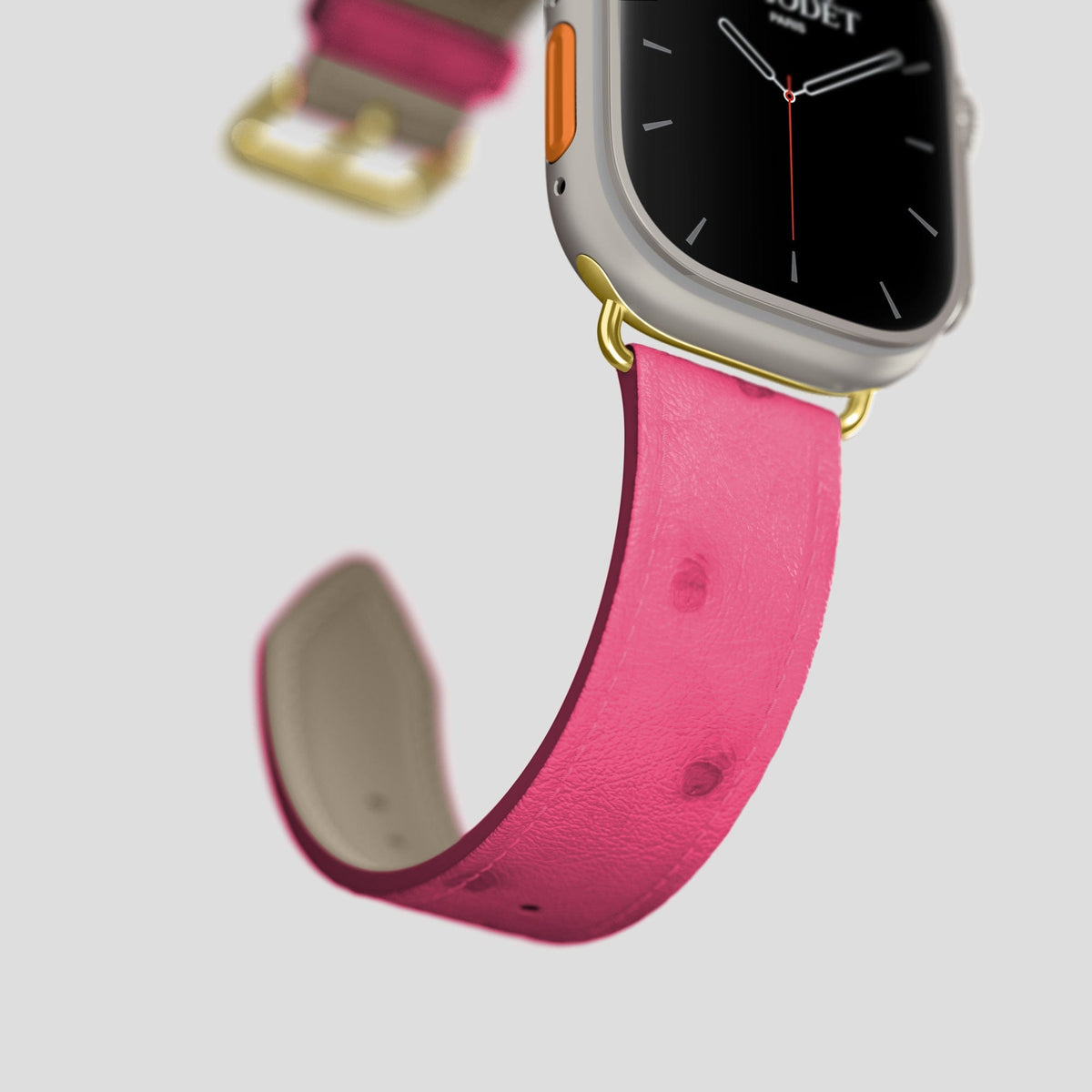 Pink Apple Watch 49mm Ultra Classic Strap Ostrich with Gold Metal -5 | Pink-Gold