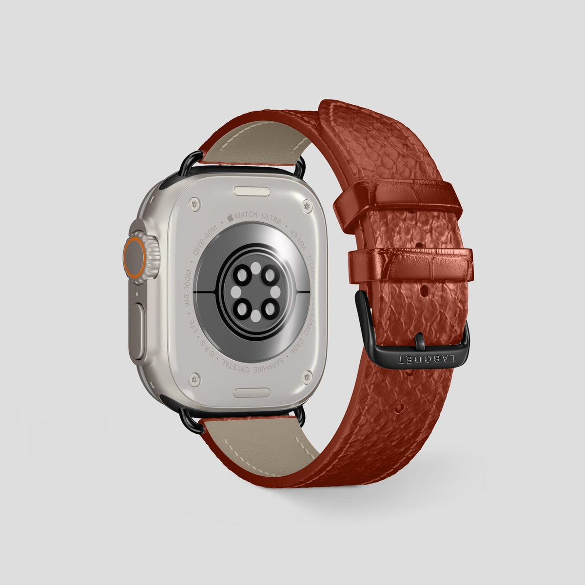 Medium-Brown Apple Watch 49mm Ultra Classic Strap In Python with Black Metal -2 | Medium-Brown-Black