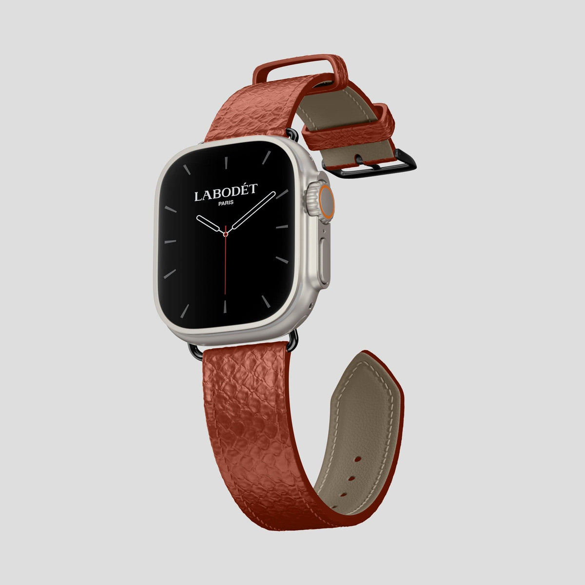Medium-Brown Apple Watch 49mm Ultra Classic Strap In Python with Black Metal -3 | Medium-Brown-Black