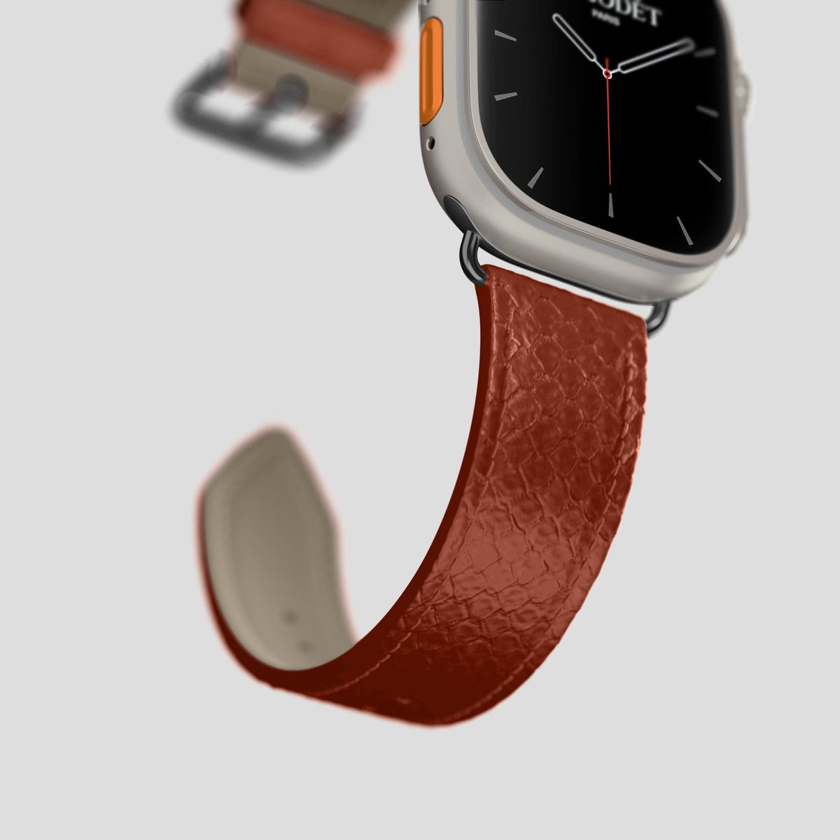 Medium-Brown Apple Watch 49mm Ultra Classic Strap In Python with Black Metal -4 | Medium-Brown-Black