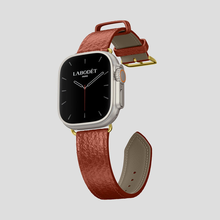 Medium-Brown Apple Watch 49mm Ultra Classic Strap In Python with Gold Metal -3 | Medium-Brown-Gold