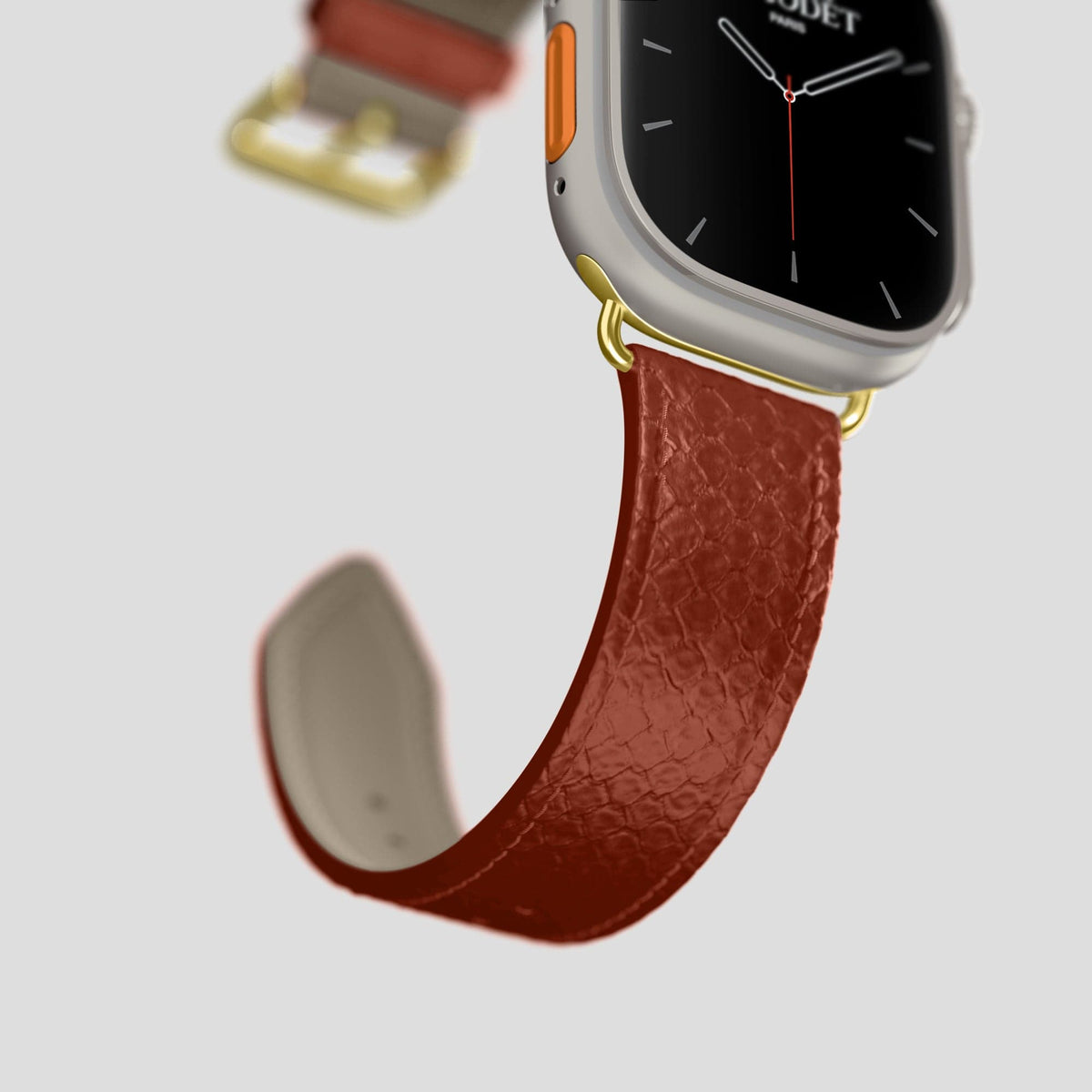 Medium-Brown Apple Watch 49mm Ultra Classic Strap In Python with Gold Metal -4 | Medium-Brown-Gold