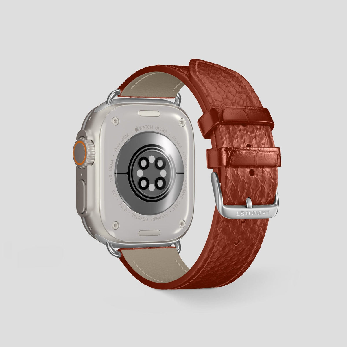 Medium-Brown Apple Watch 49mm Ultra Classic Strap In Python with Steel Metal -2 | Medium-Brown-Steel