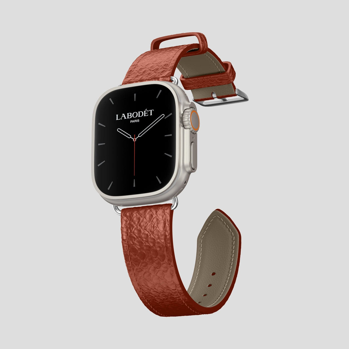 Medium-Brown Apple Watch 49mm Ultra Classic Strap In Python with Steel Metal -3 | Medium-Brown-Steel