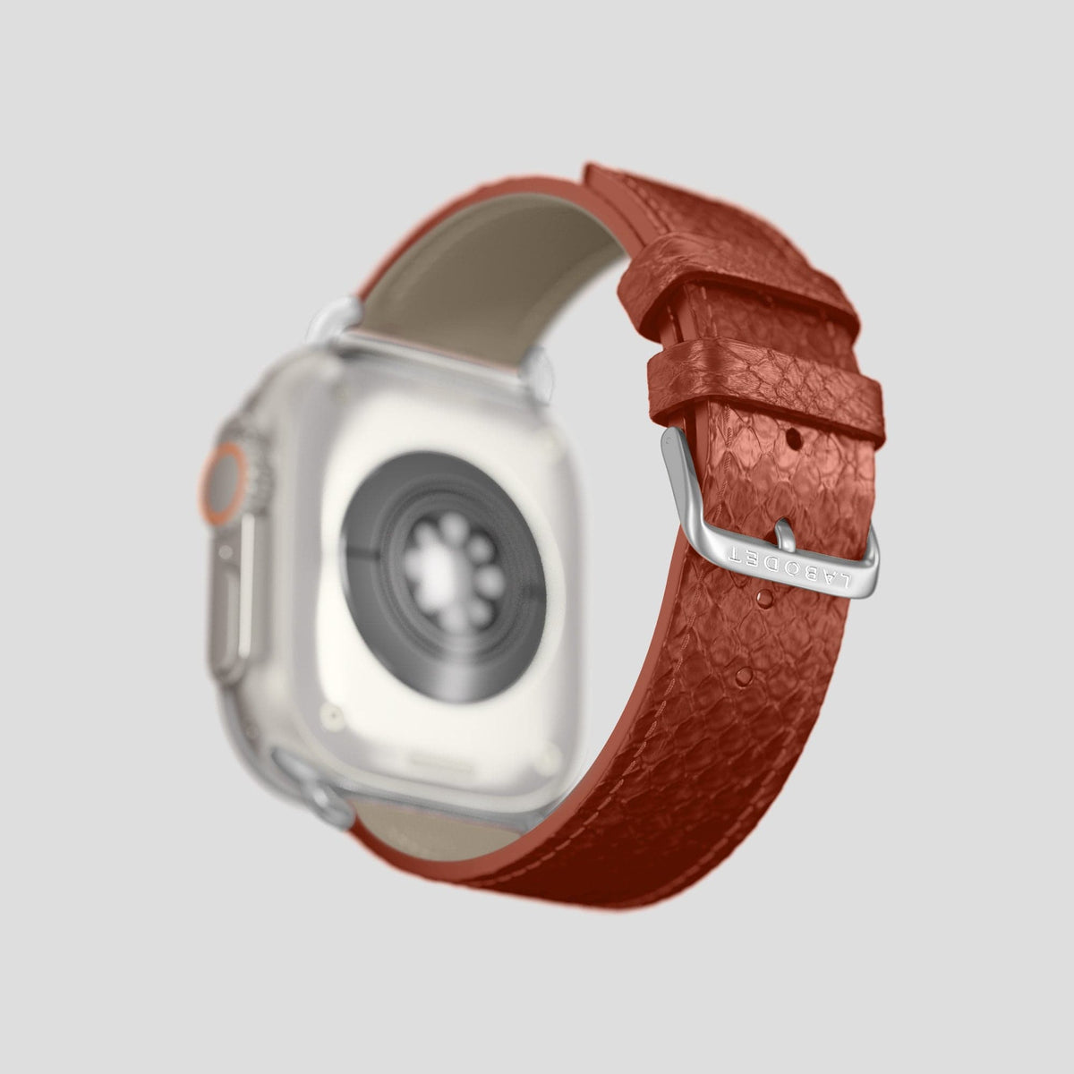 Medium-Brown Apple Watch 49mm Ultra Classic Strap In Python with Steel Metal -5 | Medium-Brown-Steel