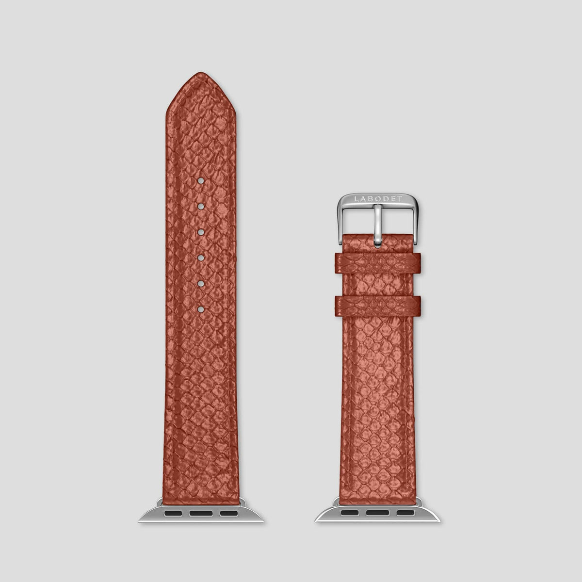 Medium-Brown Apple Watch 49mm Ultra Classic Strap In Python with Steel Metal -6 | Medium-Brown-Steel