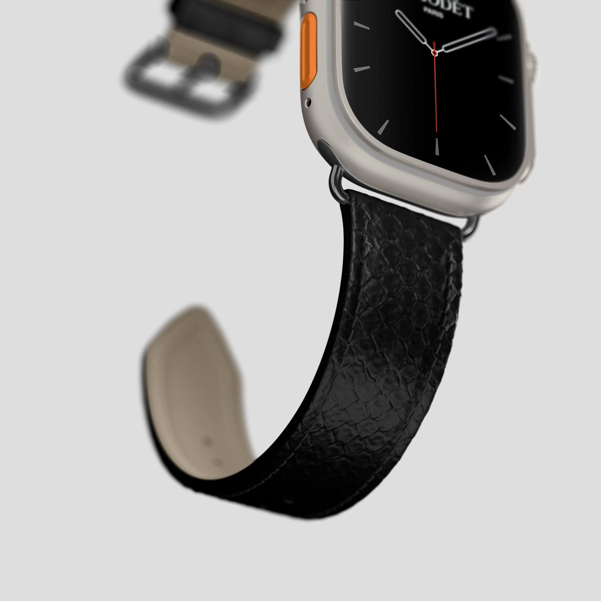 Black Apple Watch 49mm Ultra Classic Strap In Python with Black Metal -4 | Black-Black