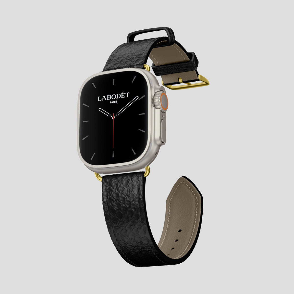 Black Apple Watch 49mm Ultra Classic Strap In Python with Gold Metal -3 | Black-Gold