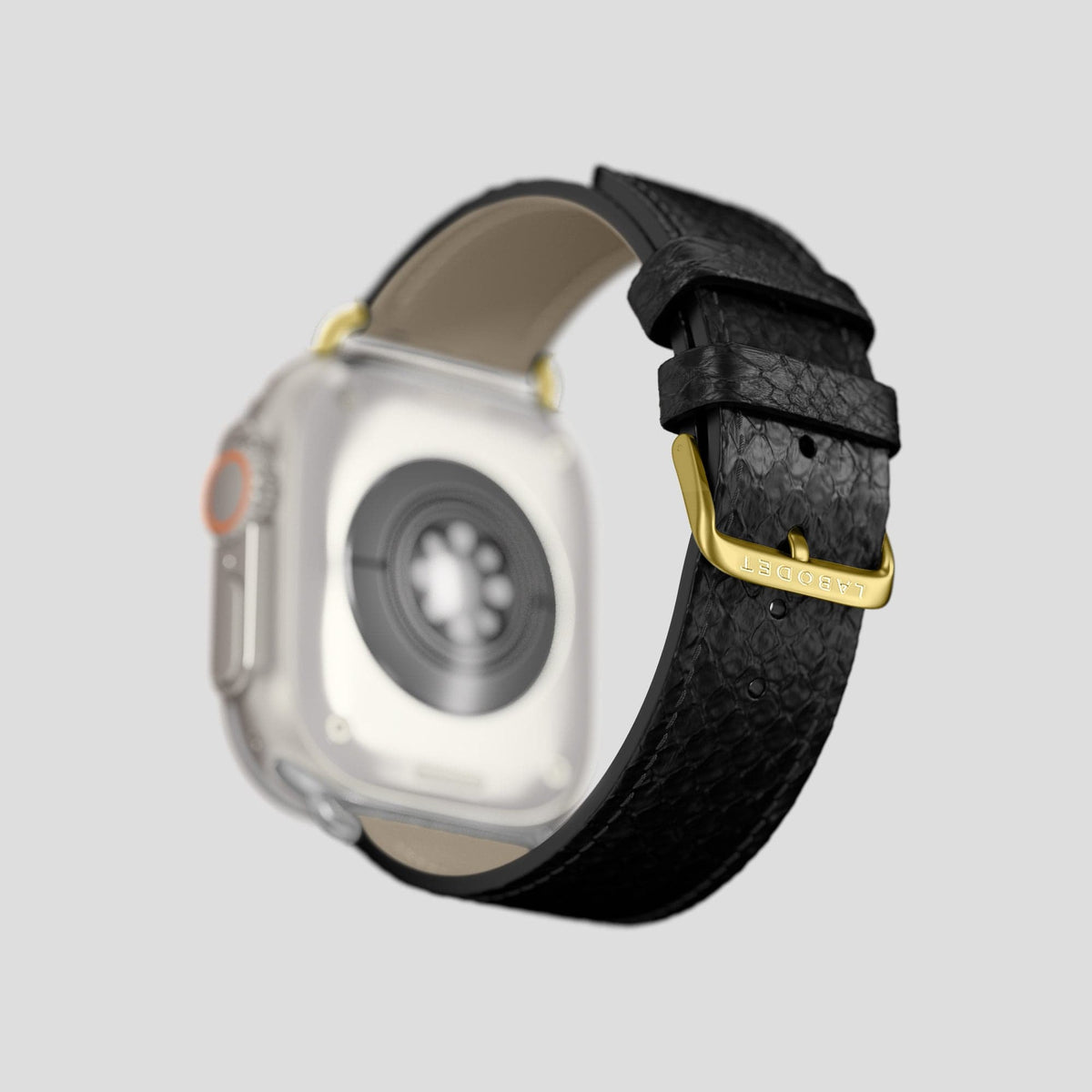 Black Apple Watch 49mm Ultra Classic Strap In Python with Gold Metal -5 | Black-Gold