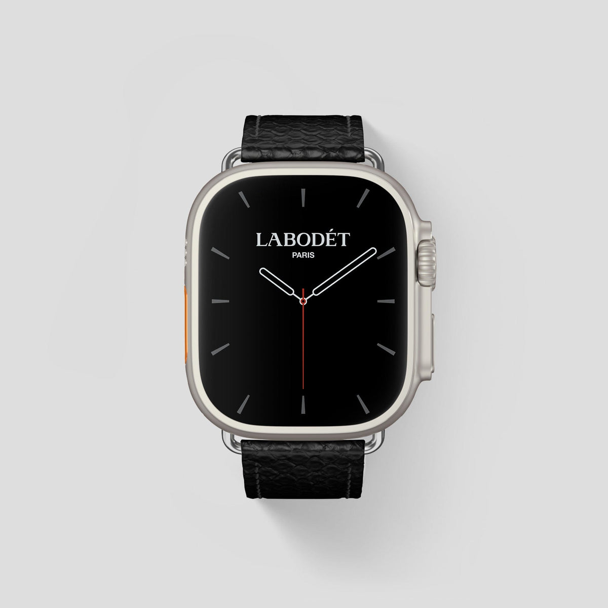 Black Apple Watch 49mm Ultra Classic Strap In Python with Steel Metal -1 | Black-Steel