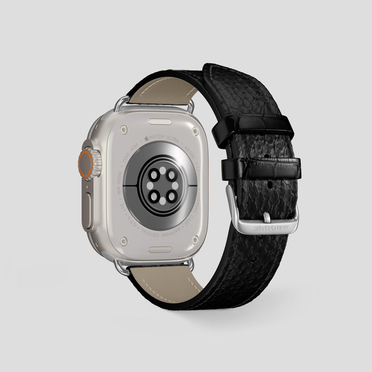Black Apple Watch 49mm Ultra Classic Strap In Python with Steel Metal -2 | Black-Steel