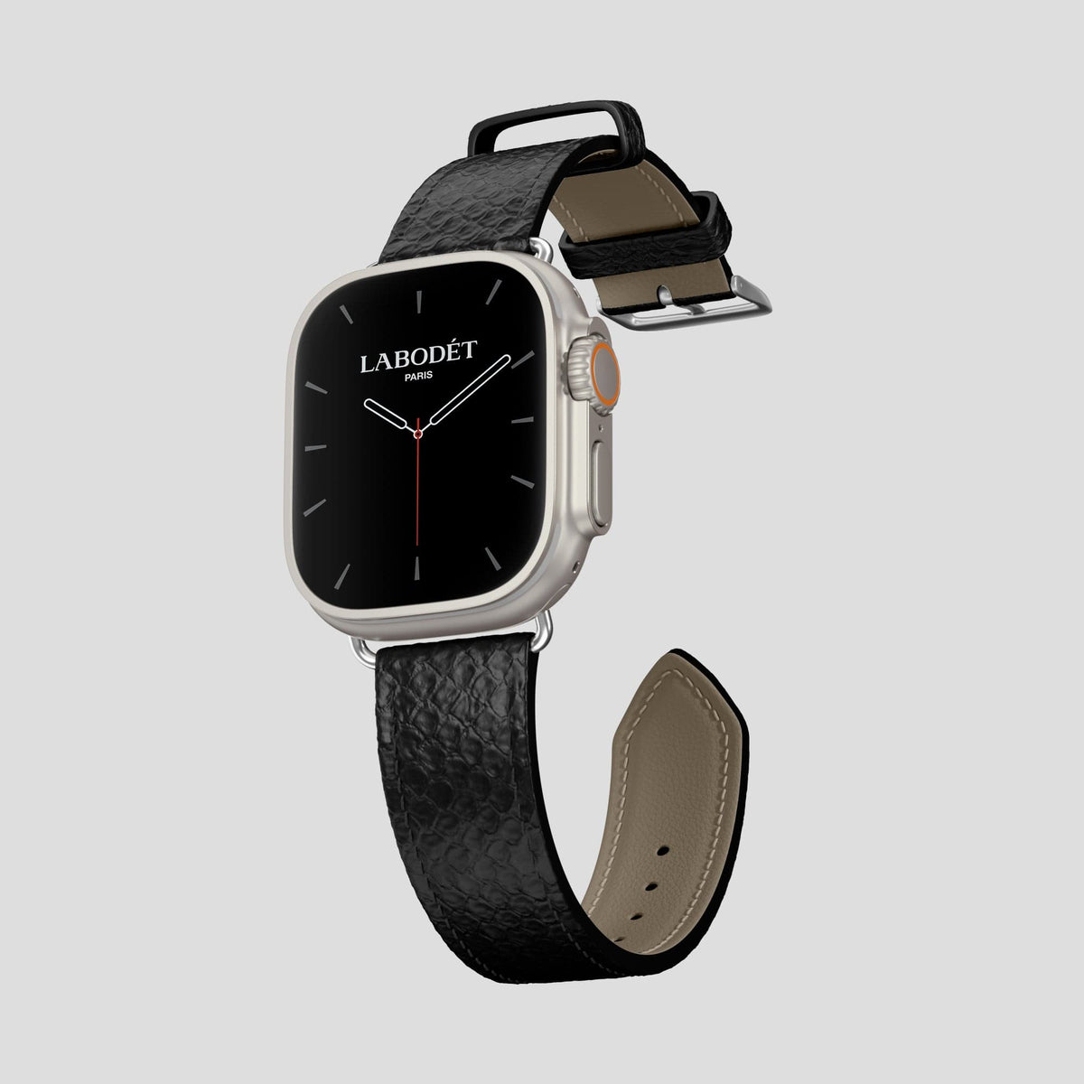 Black Apple Watch 49mm Ultra Classic Strap In Python with Steel Metal -3 | Black-Steel