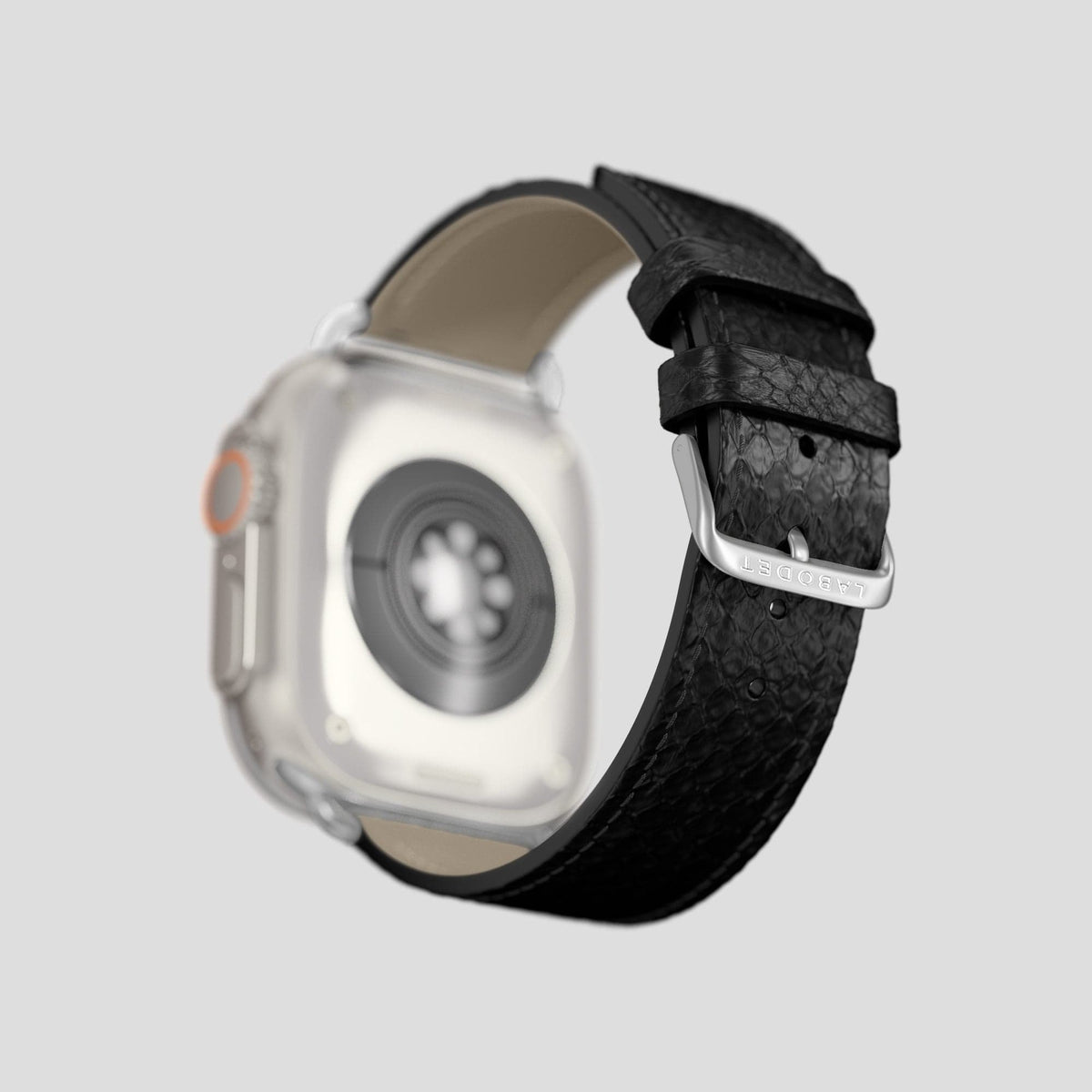 Black Apple Watch 49mm Ultra Classic Strap In Python with Steel Metal -5 | Black-Steel