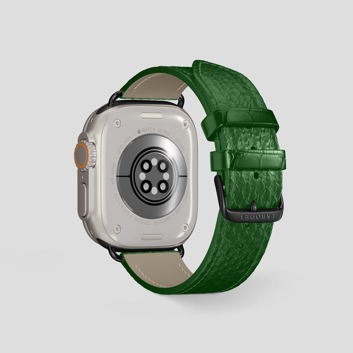 Green Apple Watch 49mm Ultra Classic Strap In Python with Black Metal -2 | Green-Black
