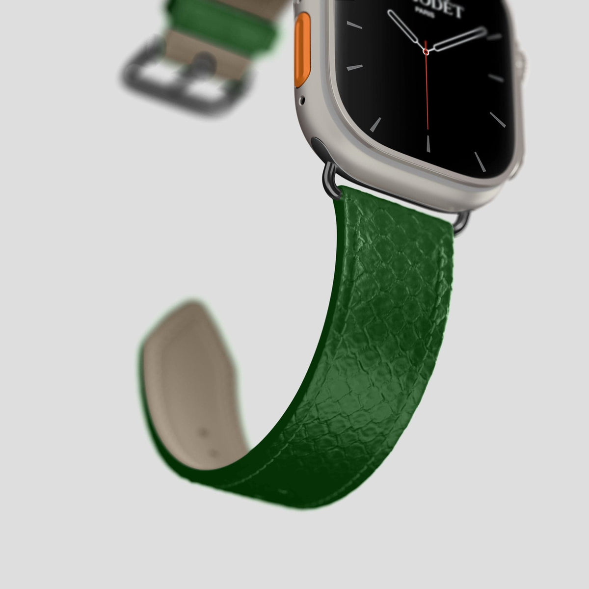 Green Apple Watch 49mm Ultra Classic Strap In Python with Black Metal -4 | Green-Black
