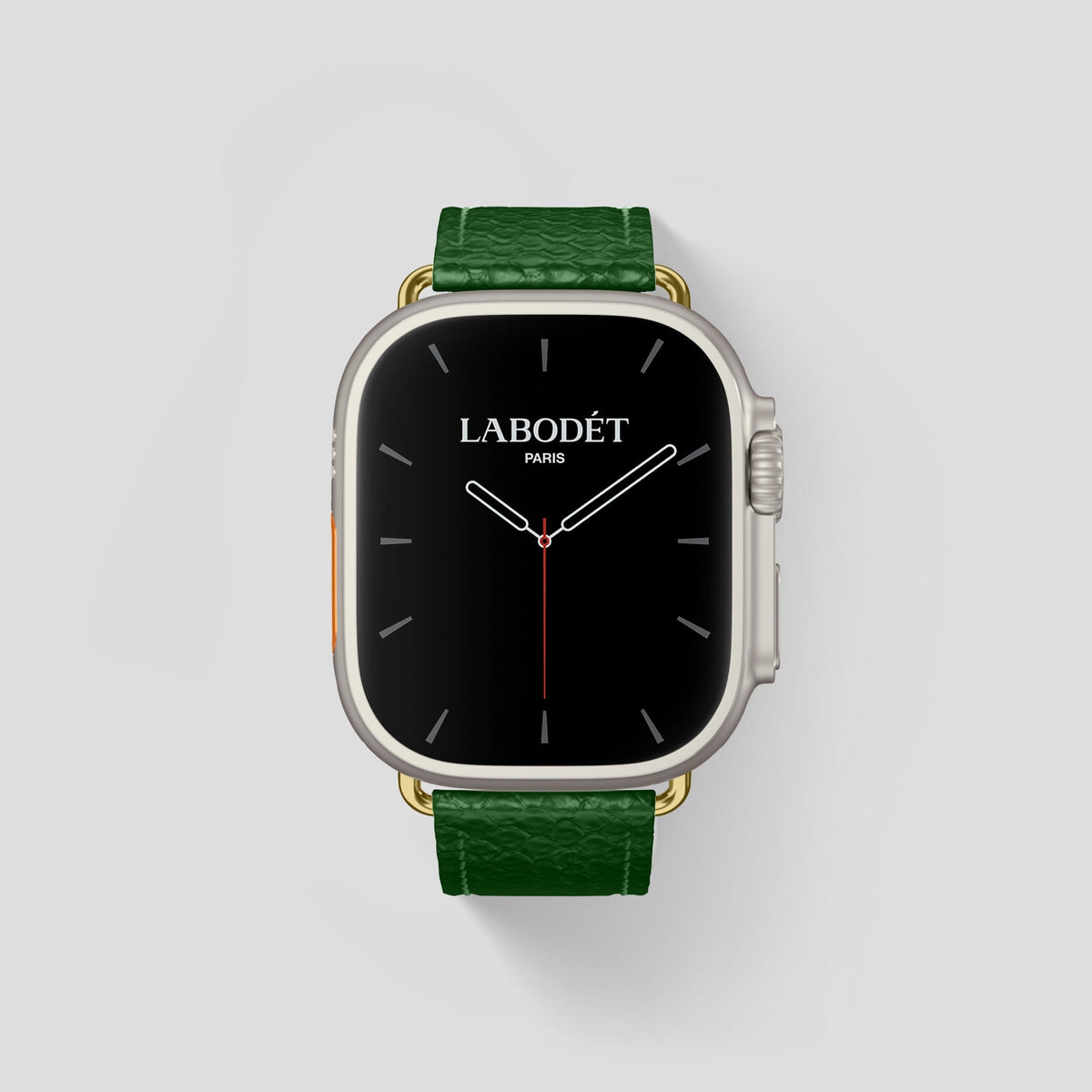 Green Apple Watch 49mm Ultra Classic Strap In Python with Gold Metal -1 | Green-Gold