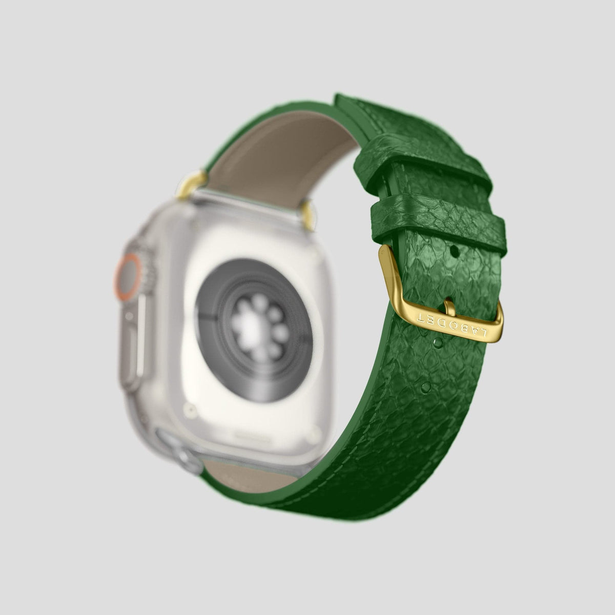 Green Apple Watch 49mm Ultra Classic Strap In Python with Gold Metal -5 | Green-Gold