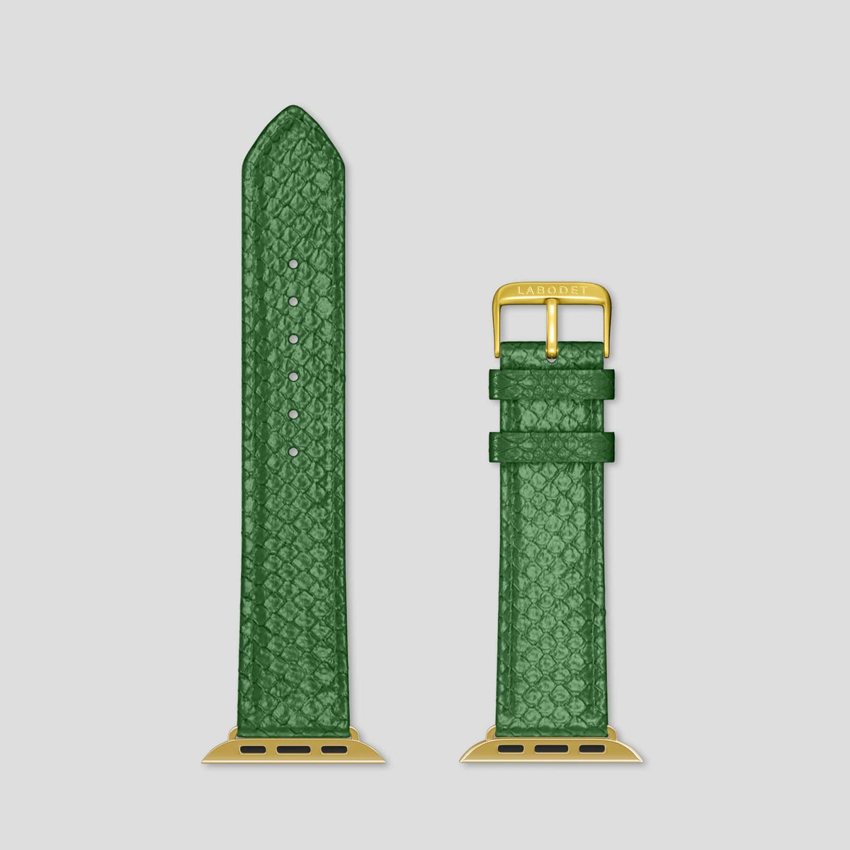 Green Apple Watch 49mm Ultra Classic Strap In Python with Gold Metal -6 | Green-Gold