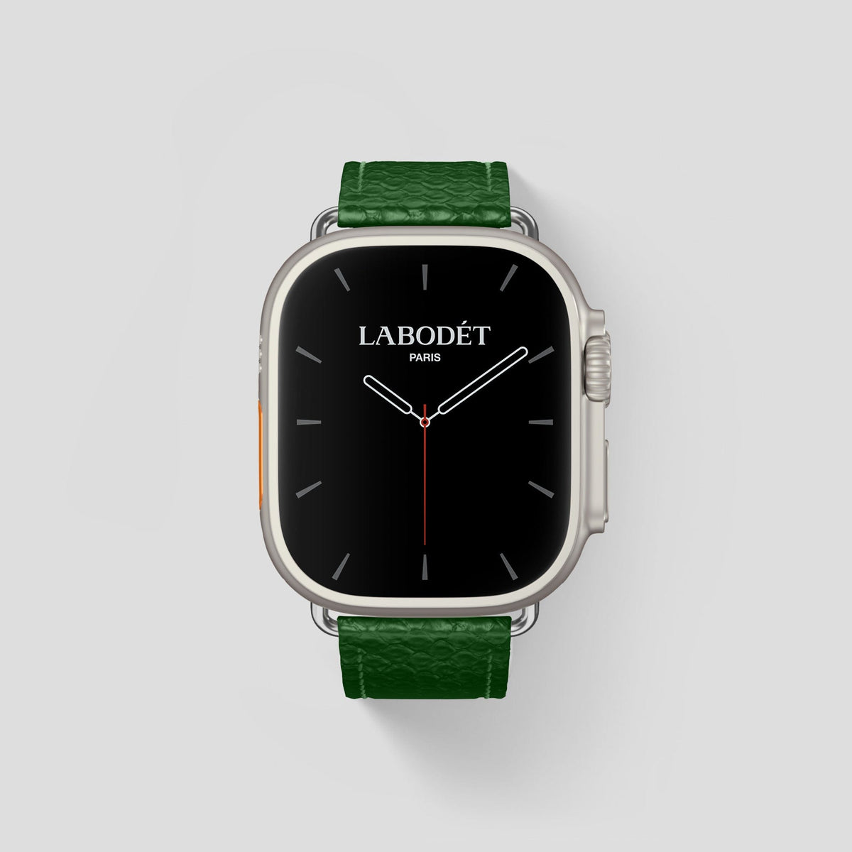Green Apple Watch 49mm Ultra Classic Strap In Python with Steel Metal -1 | Green-Steel