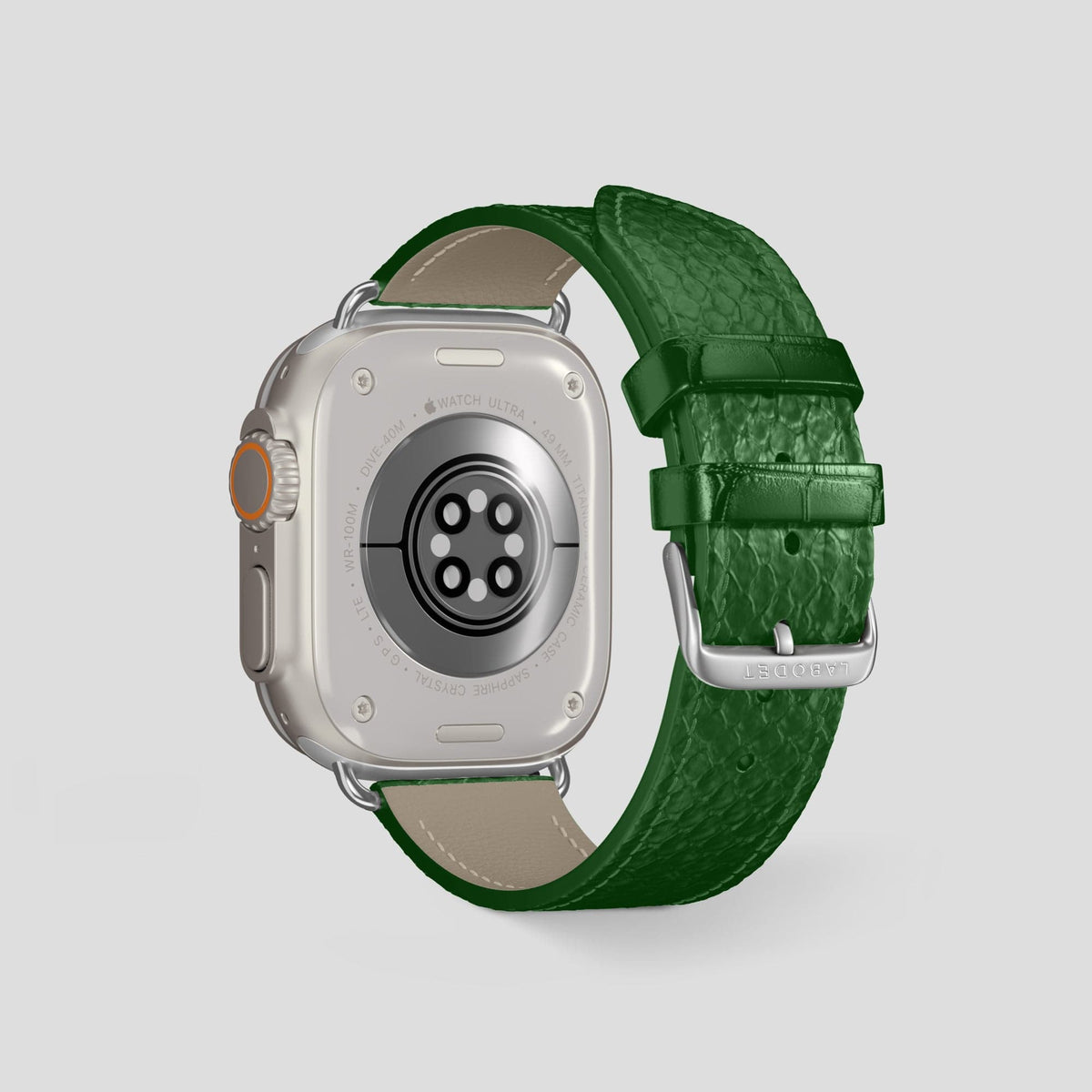 Green Apple Watch 49mm Ultra Classic Strap In Python with Steel Metal -2 | Green-Steel
