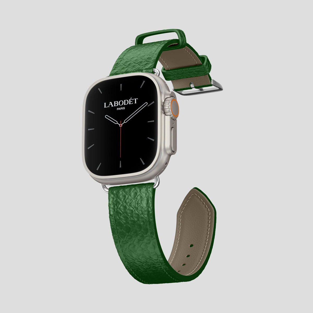 Green Apple Watch 49mm Ultra Classic Strap In Python with Steel Metal -3 | Green-Steel