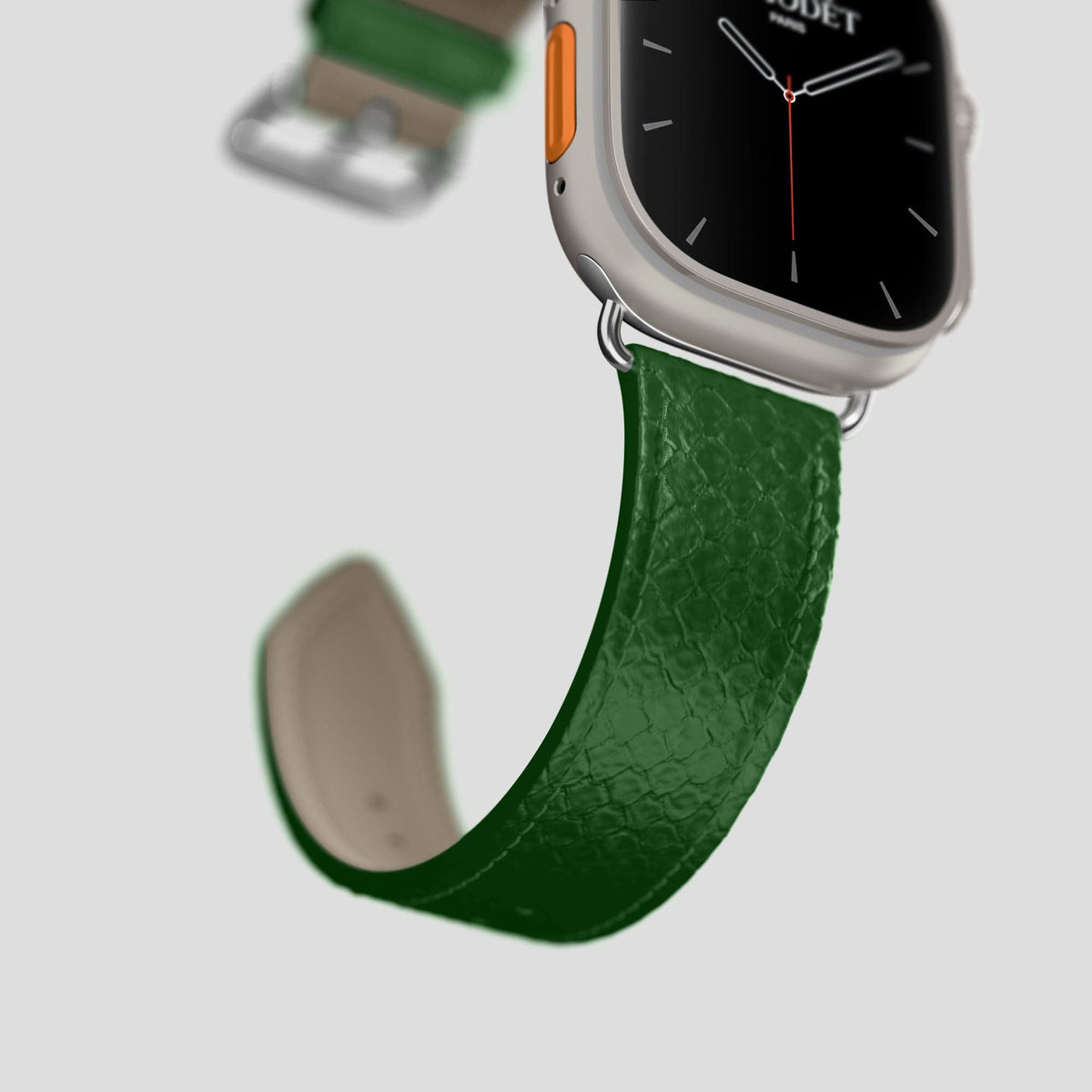 Green Apple Watch 49mm Ultra Classic Strap In Python with Steel Metal -4 | Green-Steel