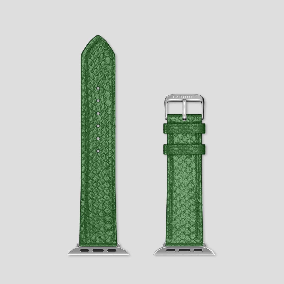 Green Apple Watch 49mm Ultra Classic Strap In Python with Steel Metal -6 | Green-Steel