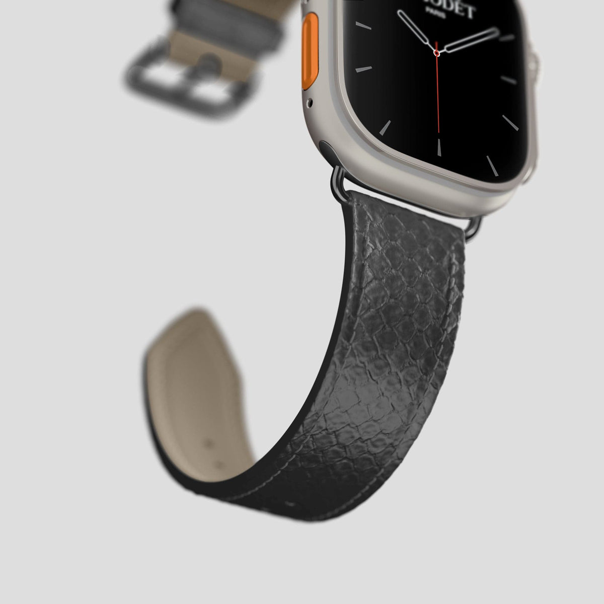 Grey Apple Watch 49mm Ultra Classic Strap In Python with Black Metal -4 | Grey-Black