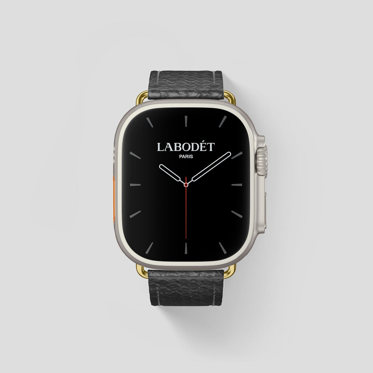 Grey Apple Watch 49mm Ultra Classic Strap In Python with Gold Metal -1 | Grey-Gold