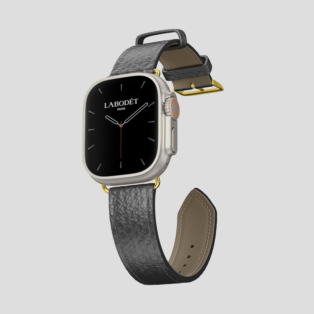 Grey Apple Watch 49mm Ultra Classic Strap In Python with Gold Metal -3 | Grey-Gold