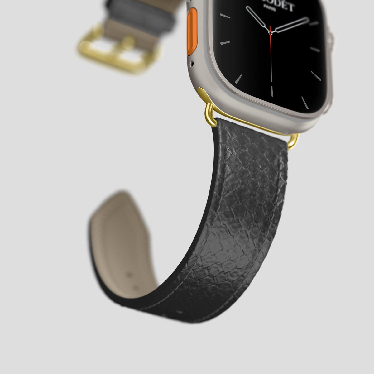 Grey Apple Watch 49mm Ultra Classic Strap In Python with Gold Metal -4 | Grey-Gold