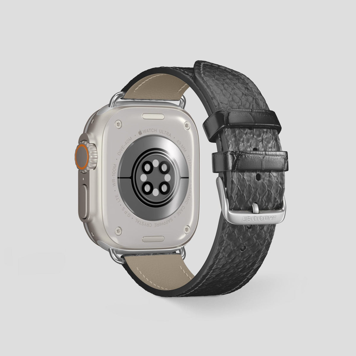 Grey Apple Watch 49mm Ultra Classic Strap In Python with Steel Metal -2 | Grey-Steel