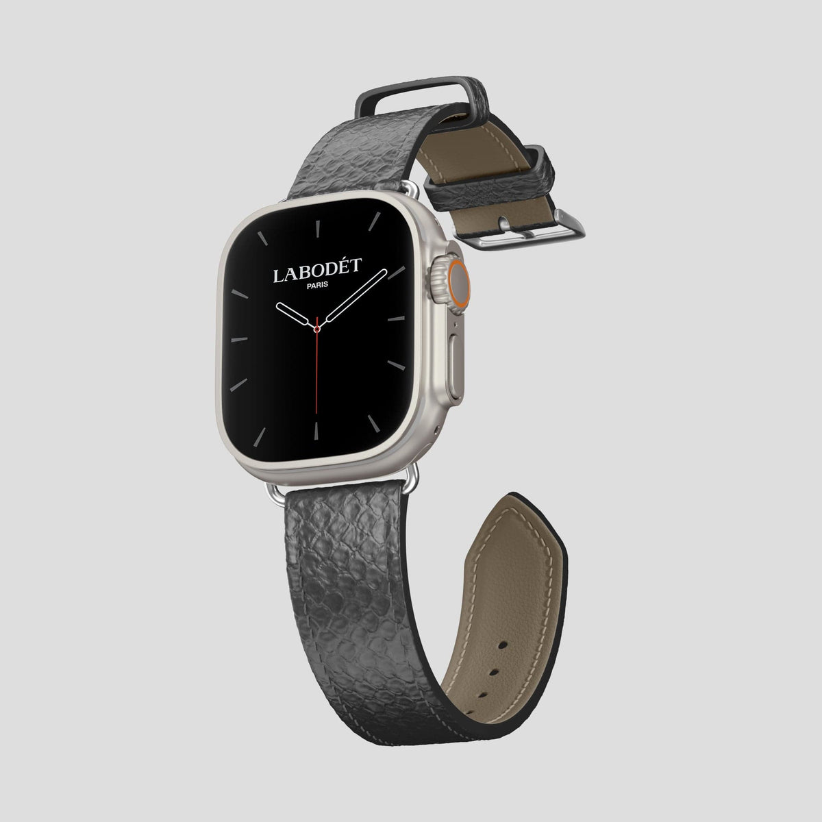 Grey Apple Watch 49mm Ultra Classic Strap In Python with Steel Metal -3 | Grey-Steel