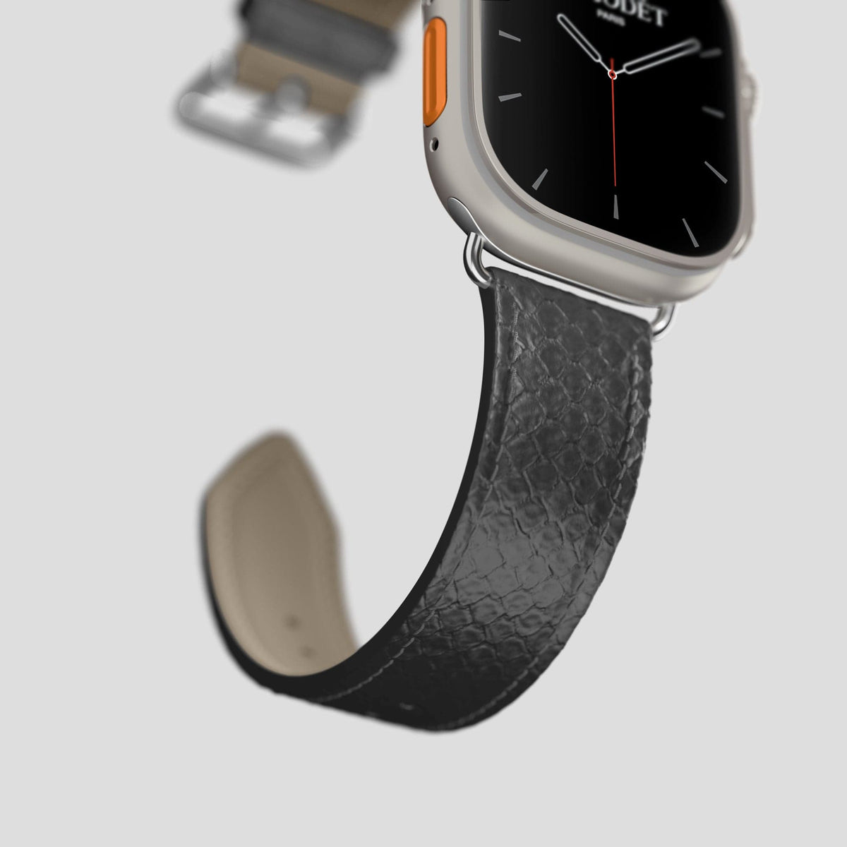 Grey Apple Watch 49mm Ultra Classic Strap In Python with Steel Metal -4 | Grey-Steel