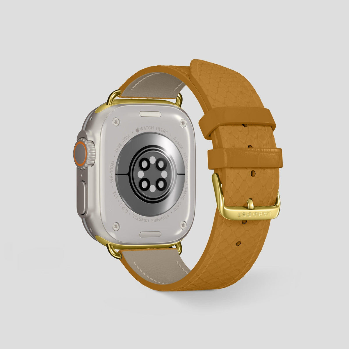 Honey Apple Watch 49mm Ultra Classic Strap In Python with Gold Metal -2 | Honey-Gold
