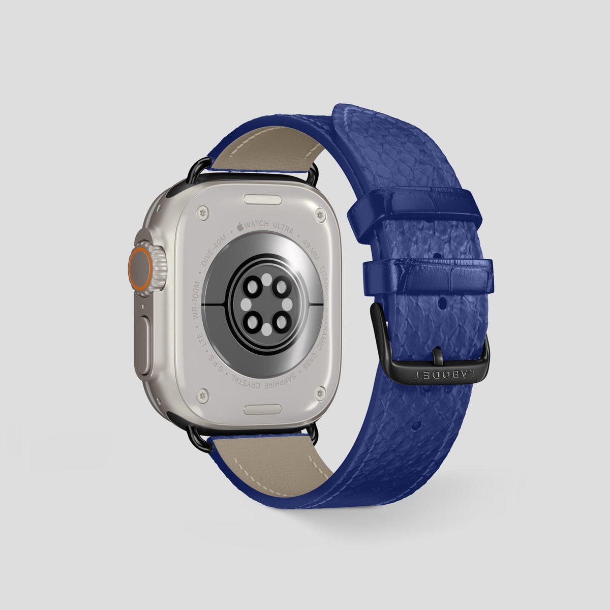 Royal Blue Apple Watch 49mm Ultra Classic Strap In Python with Black Metal -2 | Royal-Blue-Black