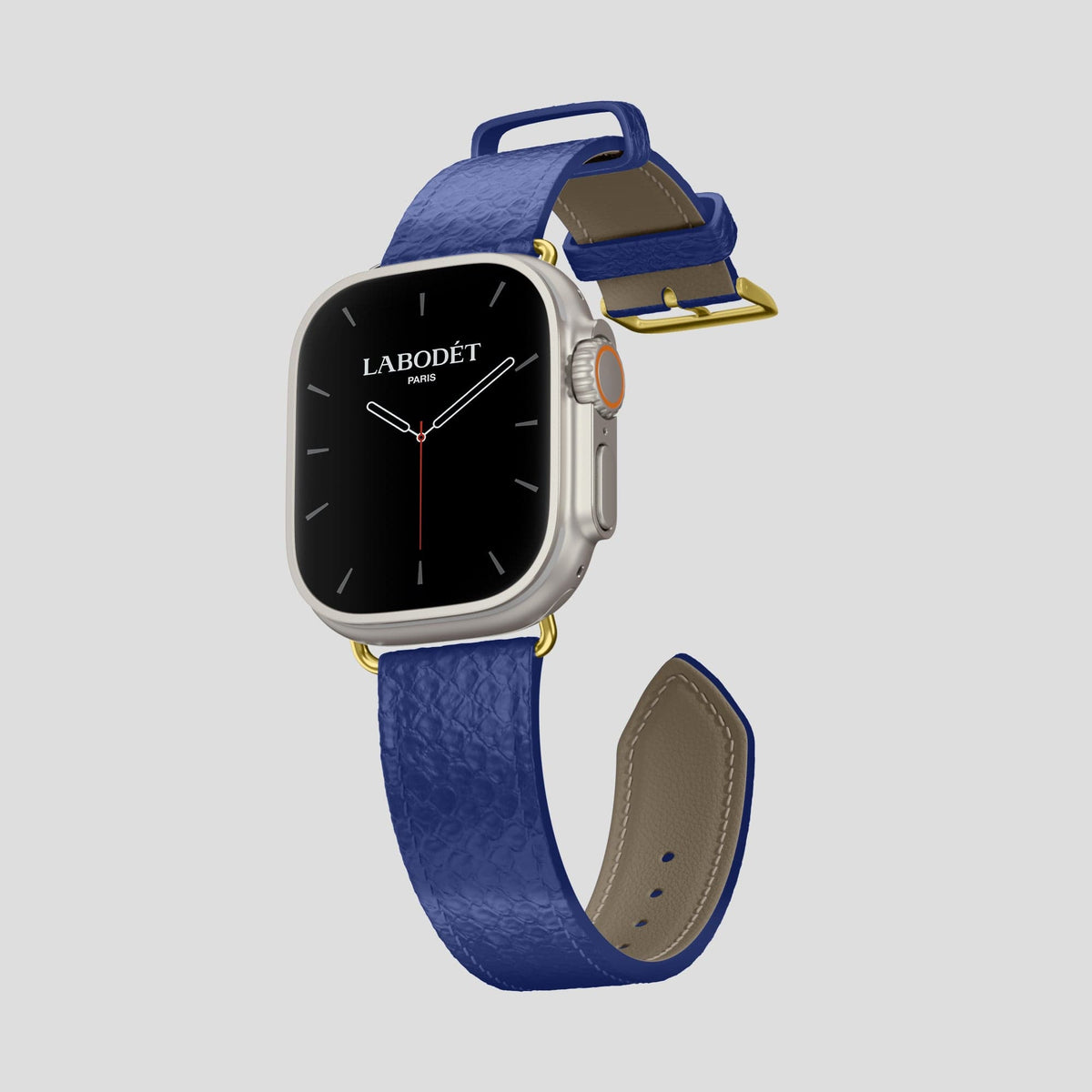 Royal Blue Apple Watch 49mm Ultra Classic Strap In Python with Gold Metal -3 | Royal-Blue-Gold