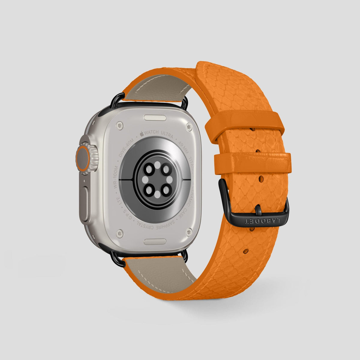 Orange Apple Watch 49mm Ultra Classic Strap In Python with Black Metal -2 | Orange-Black