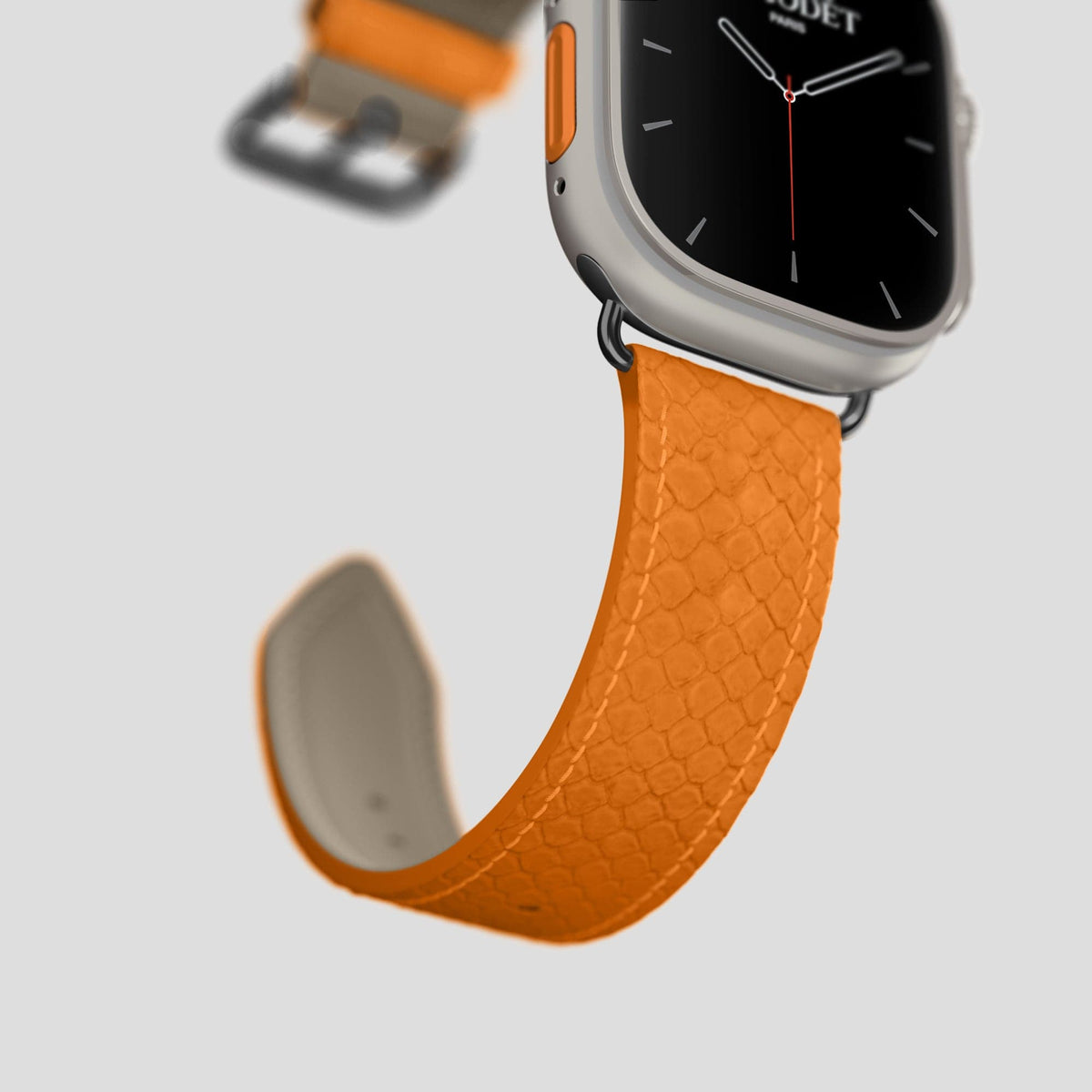 Orange Apple Watch 49mm Ultra Classic Strap In Python with Black Metal -4 | Orange-Black