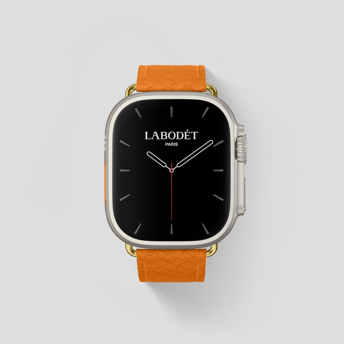 Orange Apple Watch 49mm Ultra Classic Strap In Python with Gold Metal -1 | Orange-Gold