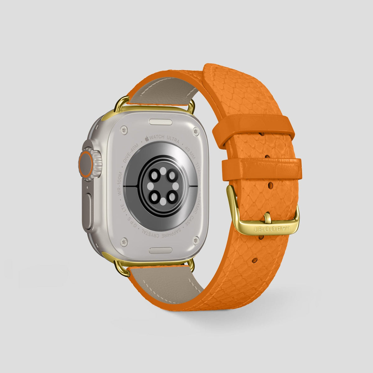 Orange Apple Watch 49mm Ultra Classic Strap In Python with Gold Metal -2 | Orange-Gold