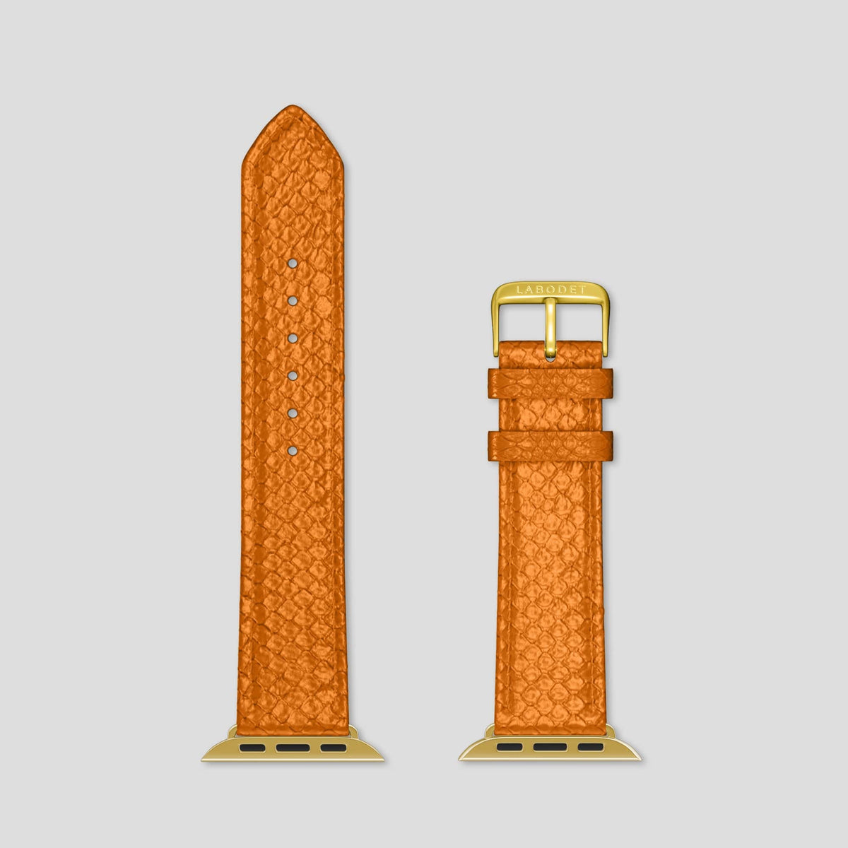 Orange Apple Watch 49mm Ultra Classic Strap In Python with Gold Metal -6 | Orange-Gold