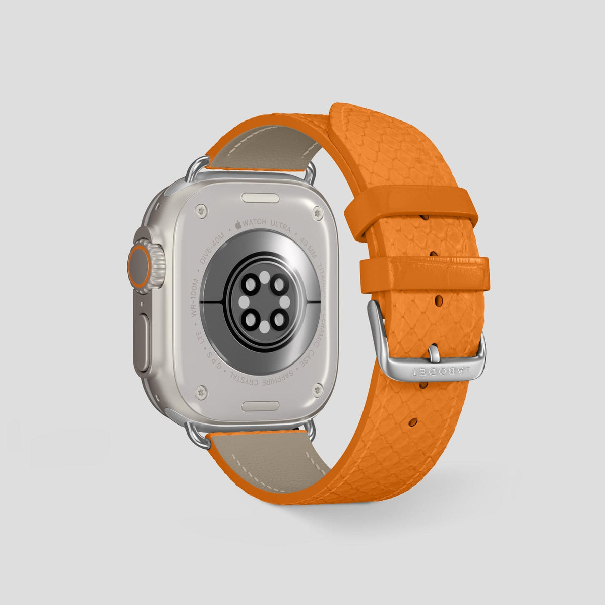 Orange Apple Watch 49mm Ultra Classic Strap In Python with Steel Metal -2 | Orange-Steel