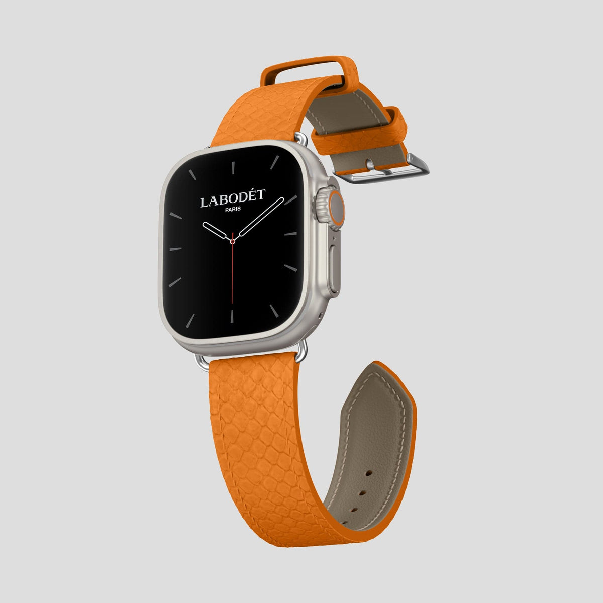 Orange Apple Watch 49mm Ultra Classic Strap In Python with Steel Metal -3 | Orange-Steel