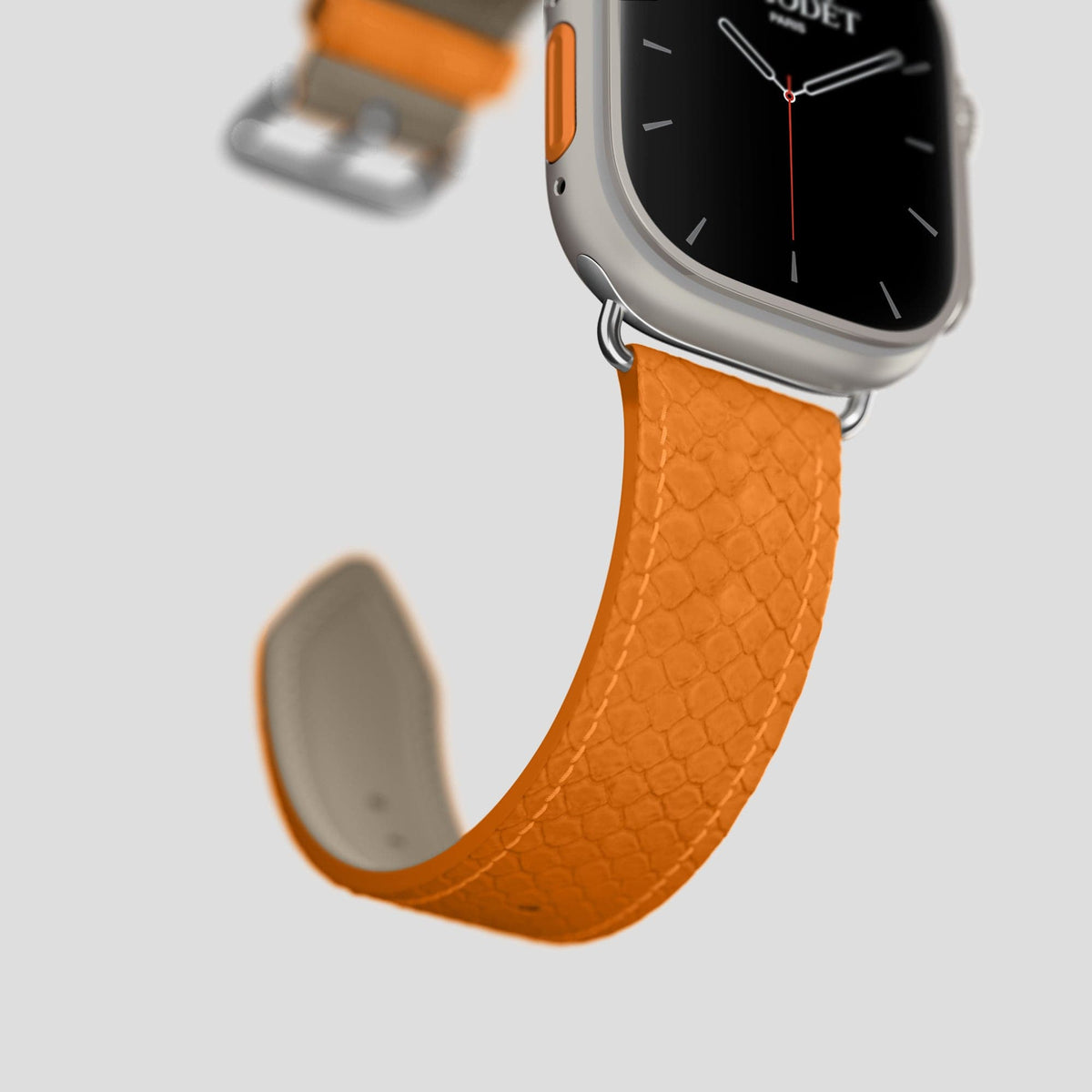 Orange Apple Watch 49mm Ultra Classic Strap In Python with Steel Metal -4 | Orange-Steel