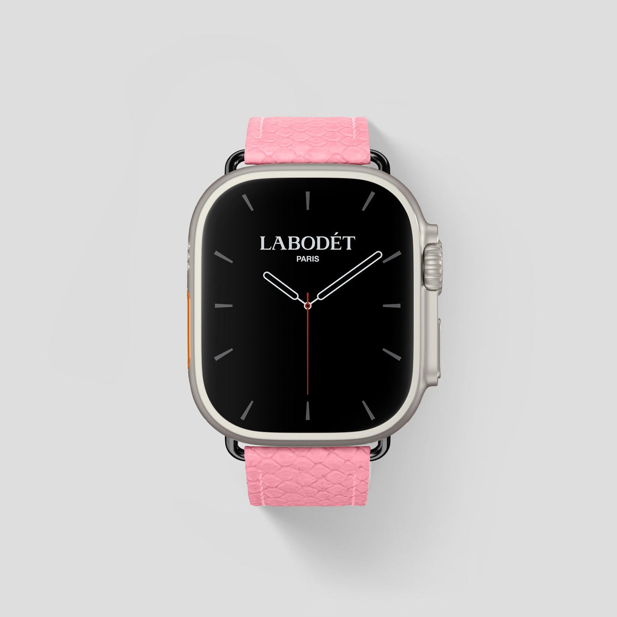 Pink Apple Watch 49mm Ultra Classic Strap In Python with Black Metal -1 | Pink-Black