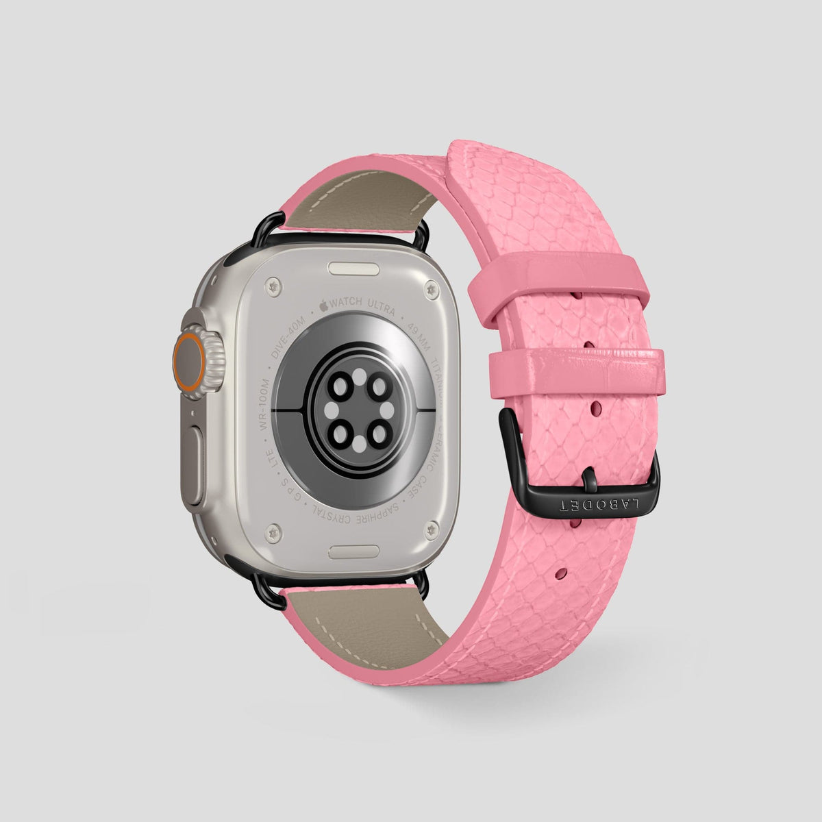 Pink Apple Watch 49mm Ultra Classic Strap In Python with Black Metal -2 | Pink-Black
